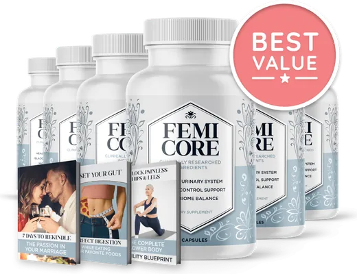 Six bottles of FemiCore with three bonus ebooks